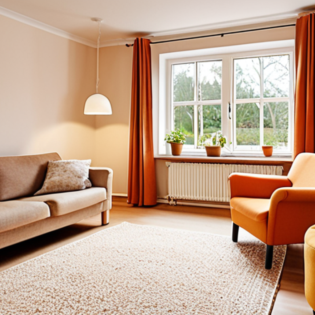 **A brightly lit, dementia-friendly living room in a Swedish home. Focus on clear signage, minimal clutter, and warm, inviting colors. Include personal touches like framed family photos and a comfortable armchair near a window with natural light.** (This visualizes the environment adaptation section, creating a safe and stimulating space.)