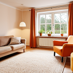 **A brightly lit, dementia-friendly living room in a Swedish home. Focus on clear signage, minimal clutter, and warm, inviting colors. Include personal touches like framed family photos and a comfortable armchair near a window with natural light.** (This visualizes the environment adaptation section, creating a safe and stimulating space.)
