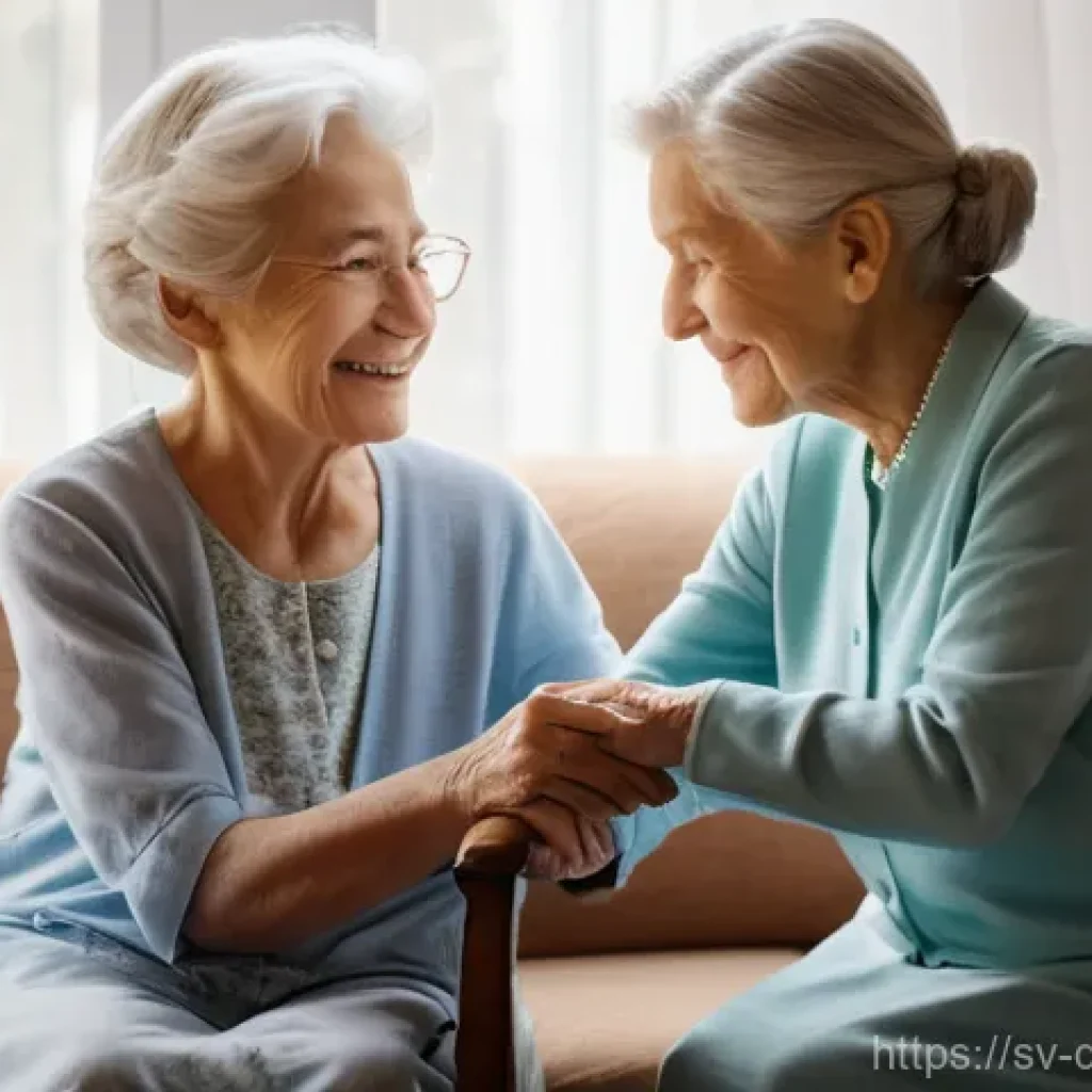 치매관리사 일상 루틴 공유 - **Morning's Gentle Start: Dignified Dressing**
    A warm and softly lit bedroom. A compassionate fe...