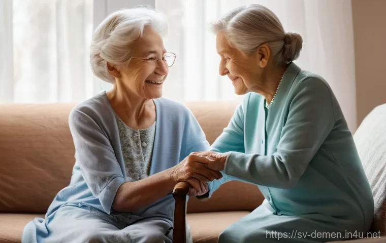 치매관리사 일상 루틴 공유 - **Morning's Gentle Start: Dignified Dressing**
    A warm and softly lit bedroom. A compassionate fe...