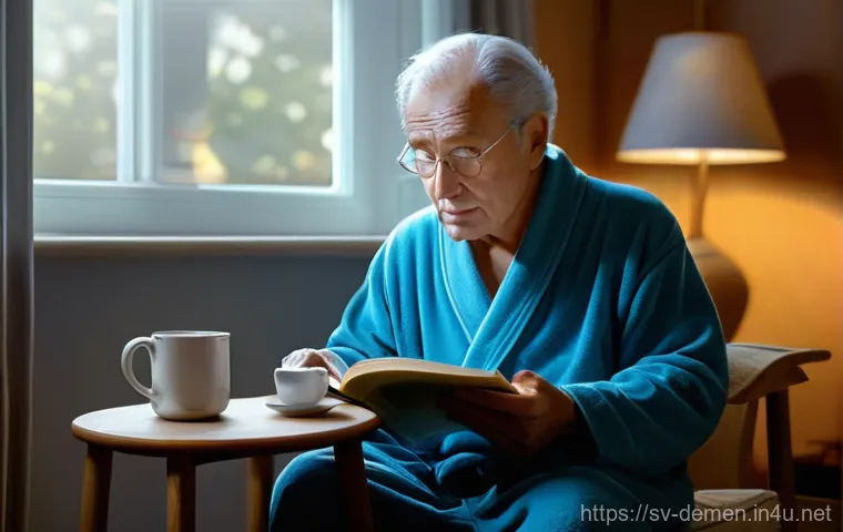 치매관리사 일상 루틴 공유 - **Afternoon Serenade: Music and Memory**
    A bright and inviting common room in a care setting, fi...