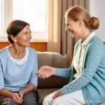 치매관리사 면접에서 실수하지 않는 법 - **Prompt:** A gentle and heartwarming scene depicting a kind-faced female caregiver, in her 40s, war...