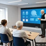 치매관리사 취업 시 유리한 자격증 - A professional Swedish dementia care training classroom scene showing diverse adult students attenti...