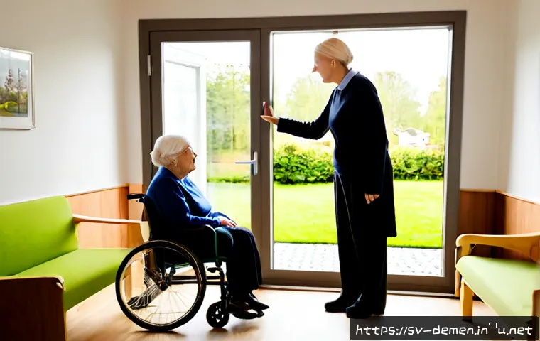 Home 17 치매관리사 실습 중 발생할 수 있는 문제들 - Photorealistic Swedish dementia care home, a young care assistant trainee calmly supporting a confus...
